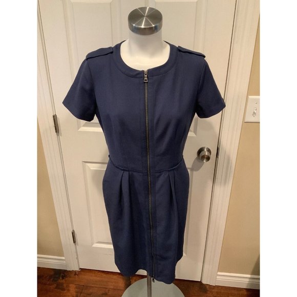 BCBG Max Azria Navy Blue Full Zip "Kammy” Pleated Dress, Size 8 - Picture 1 of 7